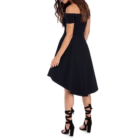 Off Shoulder Short Sleeve Fit Flare High Low Dress - Picture 2 of 7